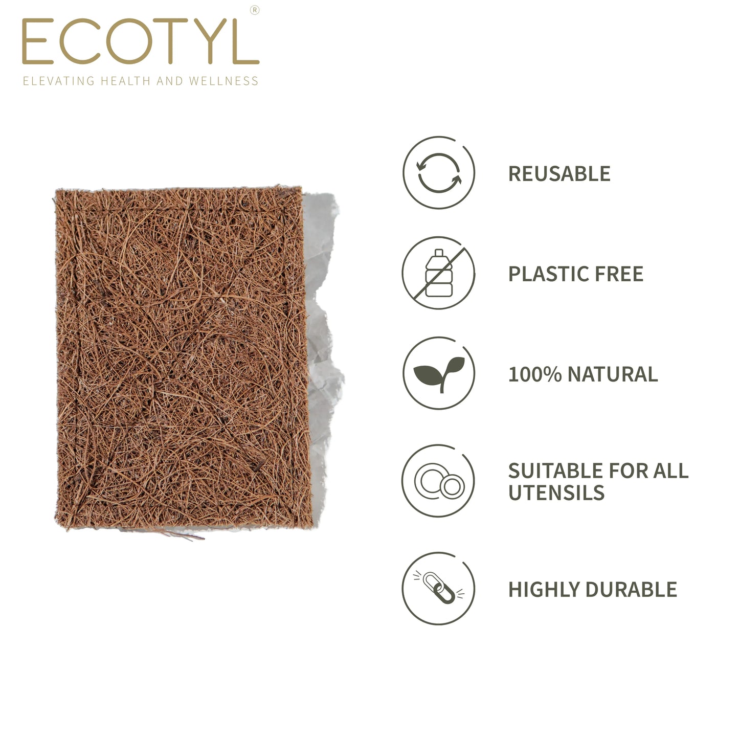 Ecotyl Coconut Scrub Pad | Dishwashing Pad | Natural Long-Lasting Stitched Coir Scrubber - Set of 5 - Orgoshops