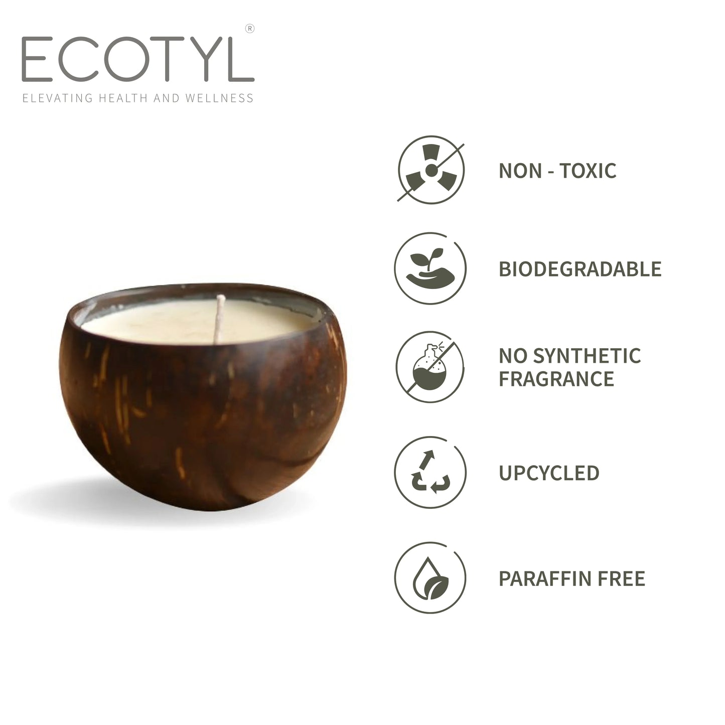 Ecotyl Coconut Shell Candle - Patchouli & Rosewood | Pure Soy Wax - 100g - Orgoshops