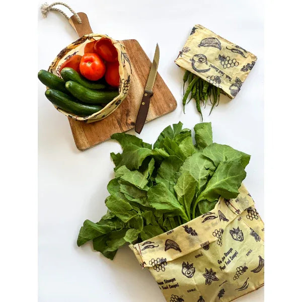 Reusable Beeswax Food Bags-Veggies White (3pc) - Orgoshops