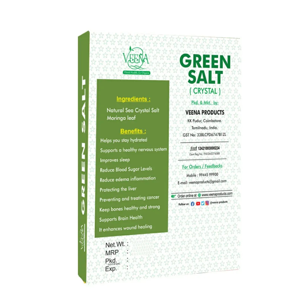 Veena Dried Green Salt ( Crystal )Added With Natural Lodine Moringa Leaf - 500g ( Pack of 4 ) - Orgoshops