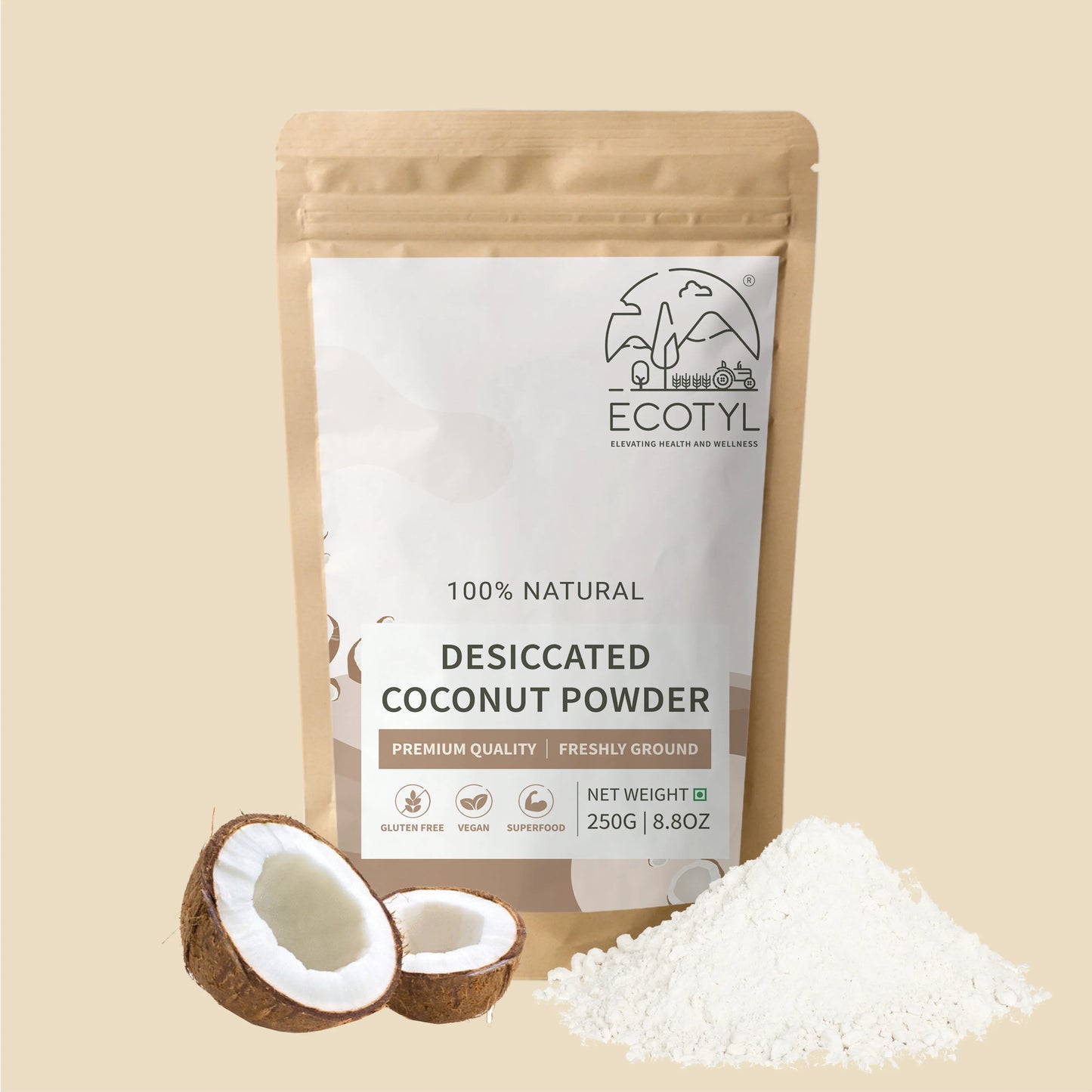 Ecotyl Desiccated Coconut Powder | Unsweetened - 250g - Orgoshops
