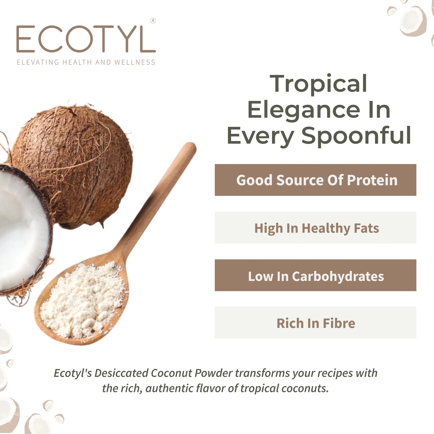 Ecotyl Desiccated Coconut Powder | Unsweetened - 250g - Orgoshops