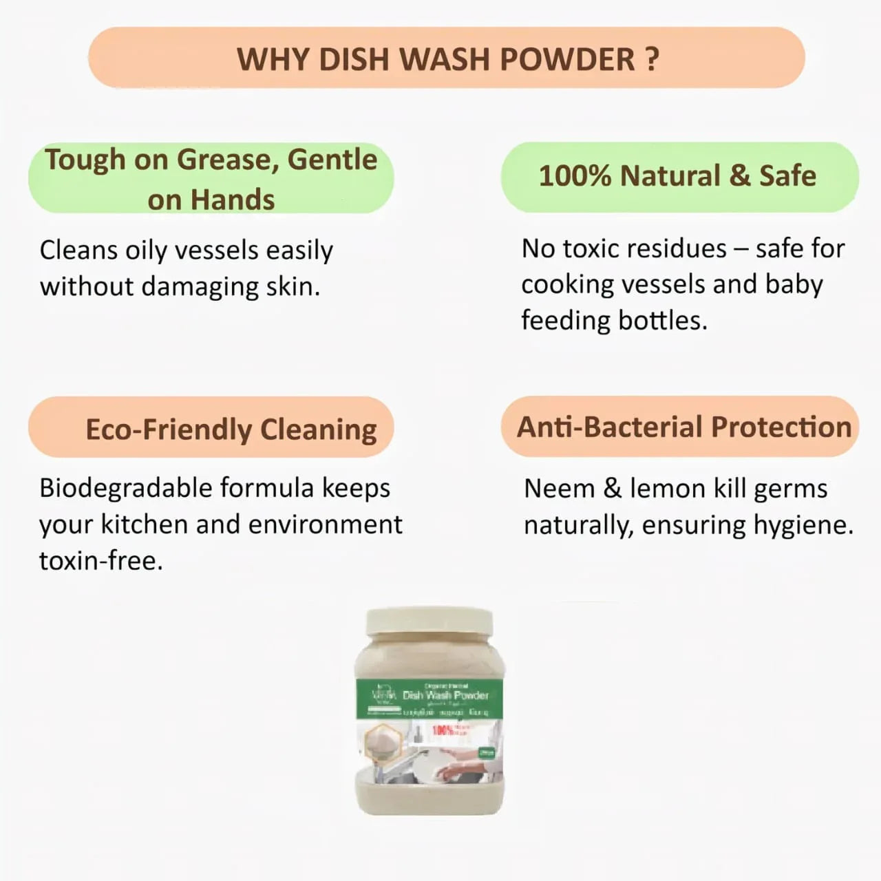 Veena Dish Wash Powder - Soapnut Shell Based 250 g ( pack of 3 ) - Orgoshops