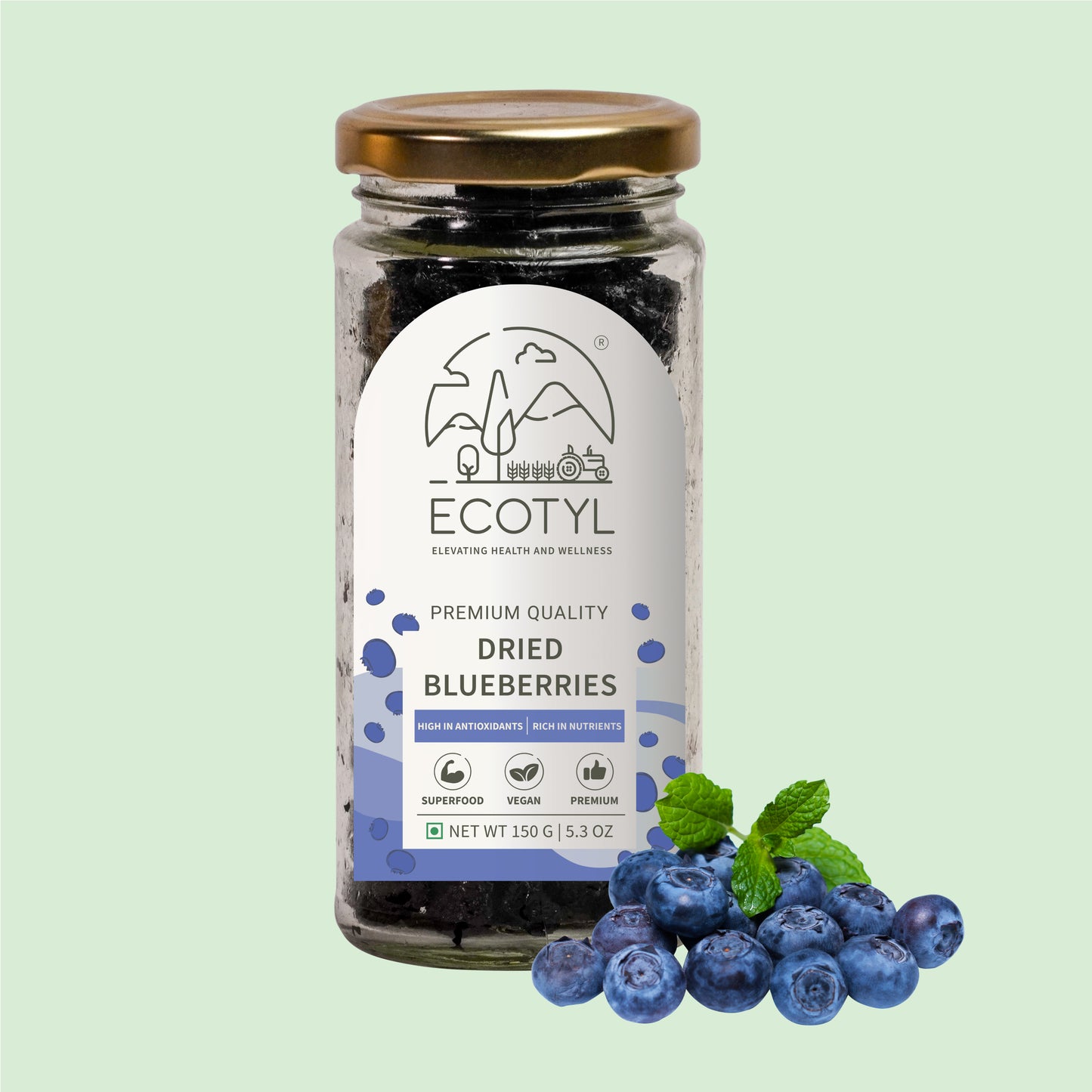 Ecotyl Dried Blueberries | Whole Dried Fruit | Healthy Snack -.150g