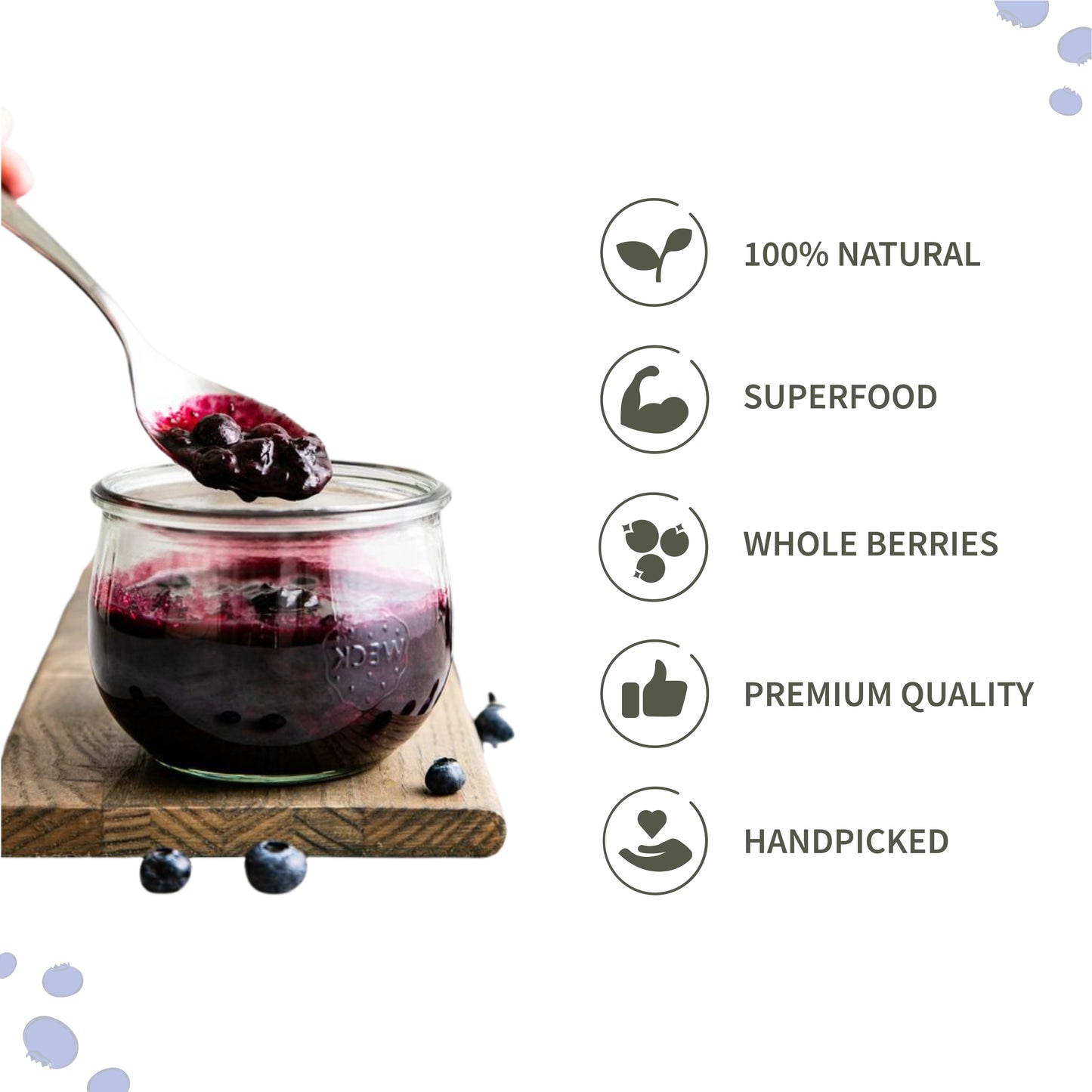 Ecotyl Dried Blueberries | Whole Dried Fruit | Healthy Snack -.150g