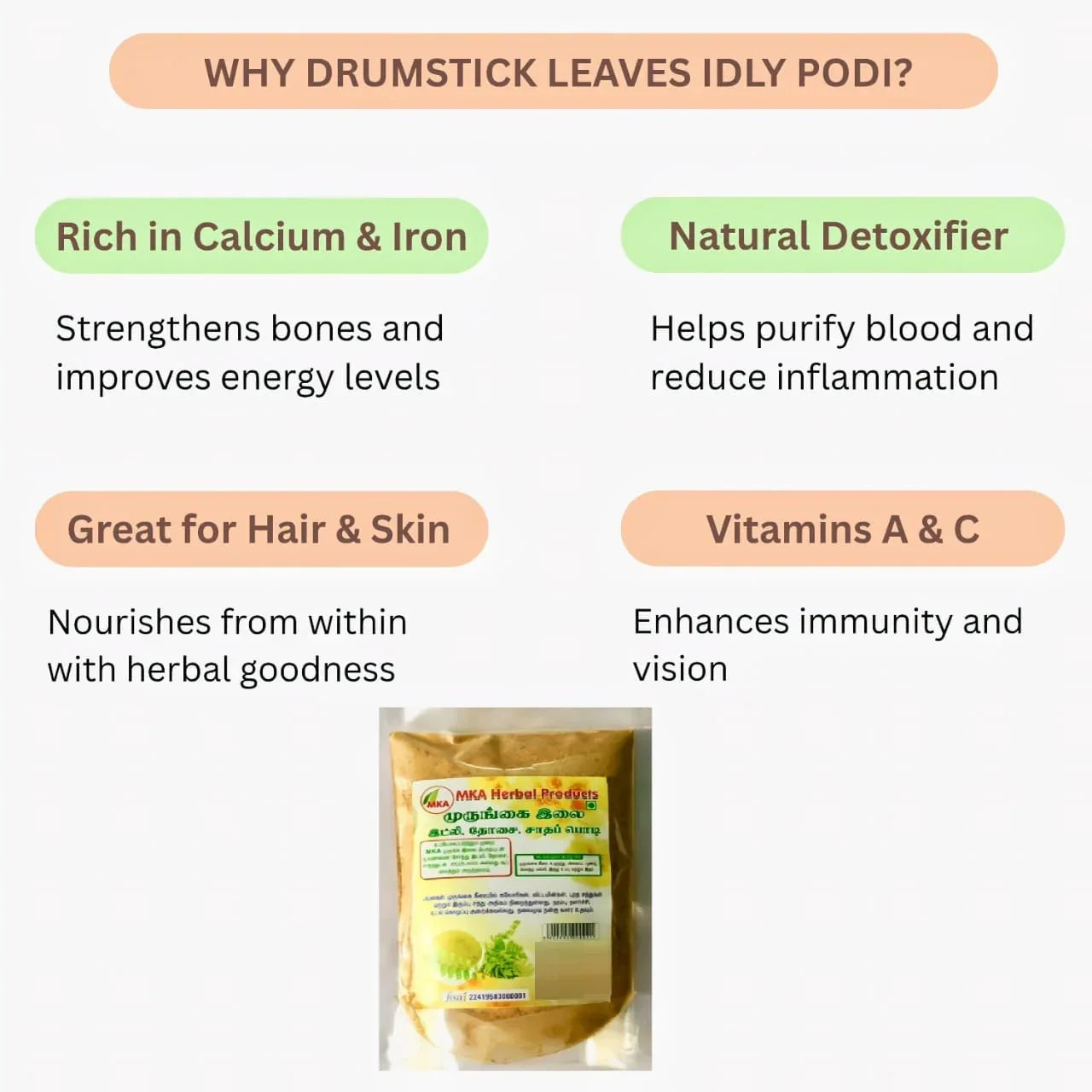 MKA Herbal Drumstick Leaf Idli Dosa Rice Powder - 100 g (Pack of 3) - Orgoshops