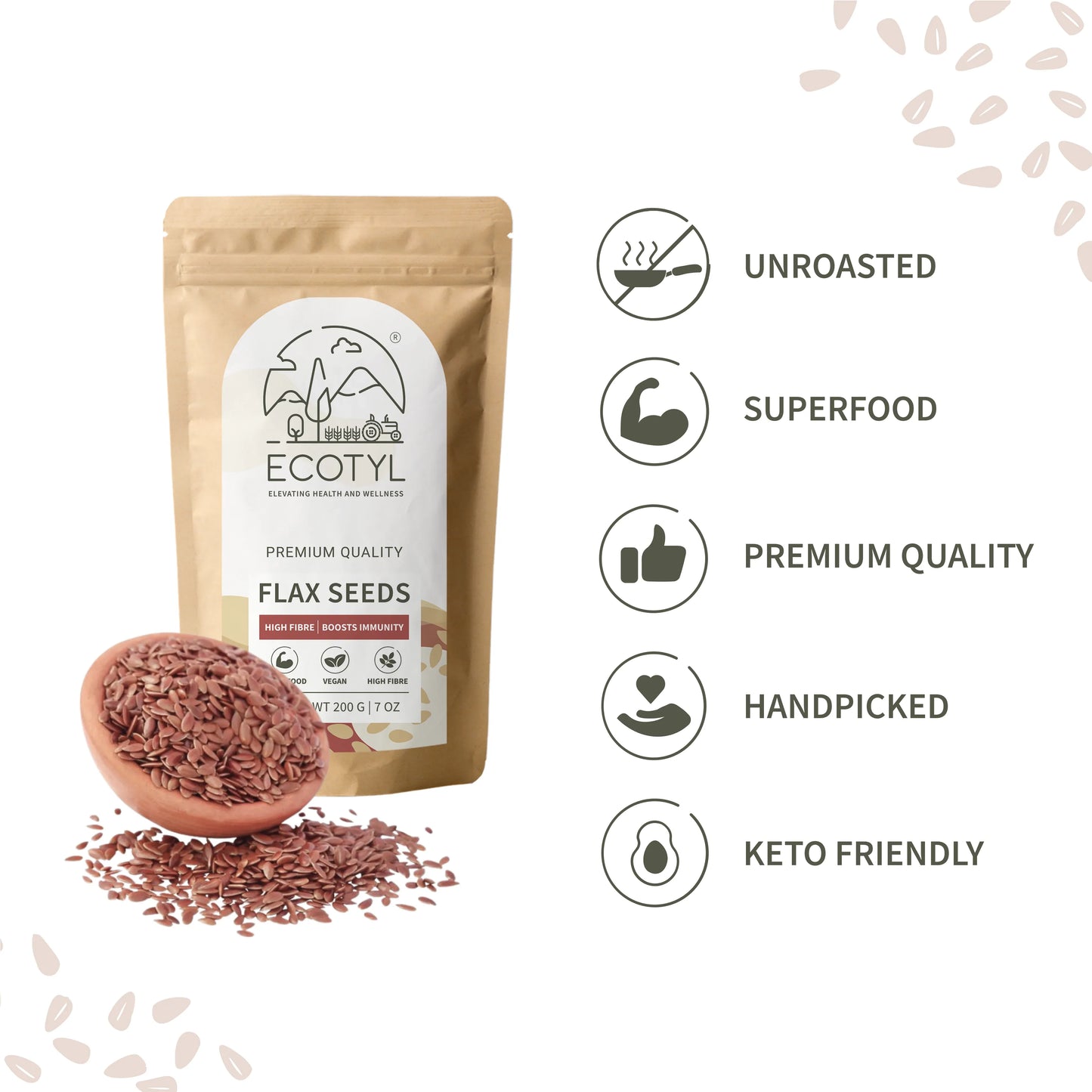 Ecotyl Flax Seeds Unroasted - 200g (Set of 2) - Orgoshops