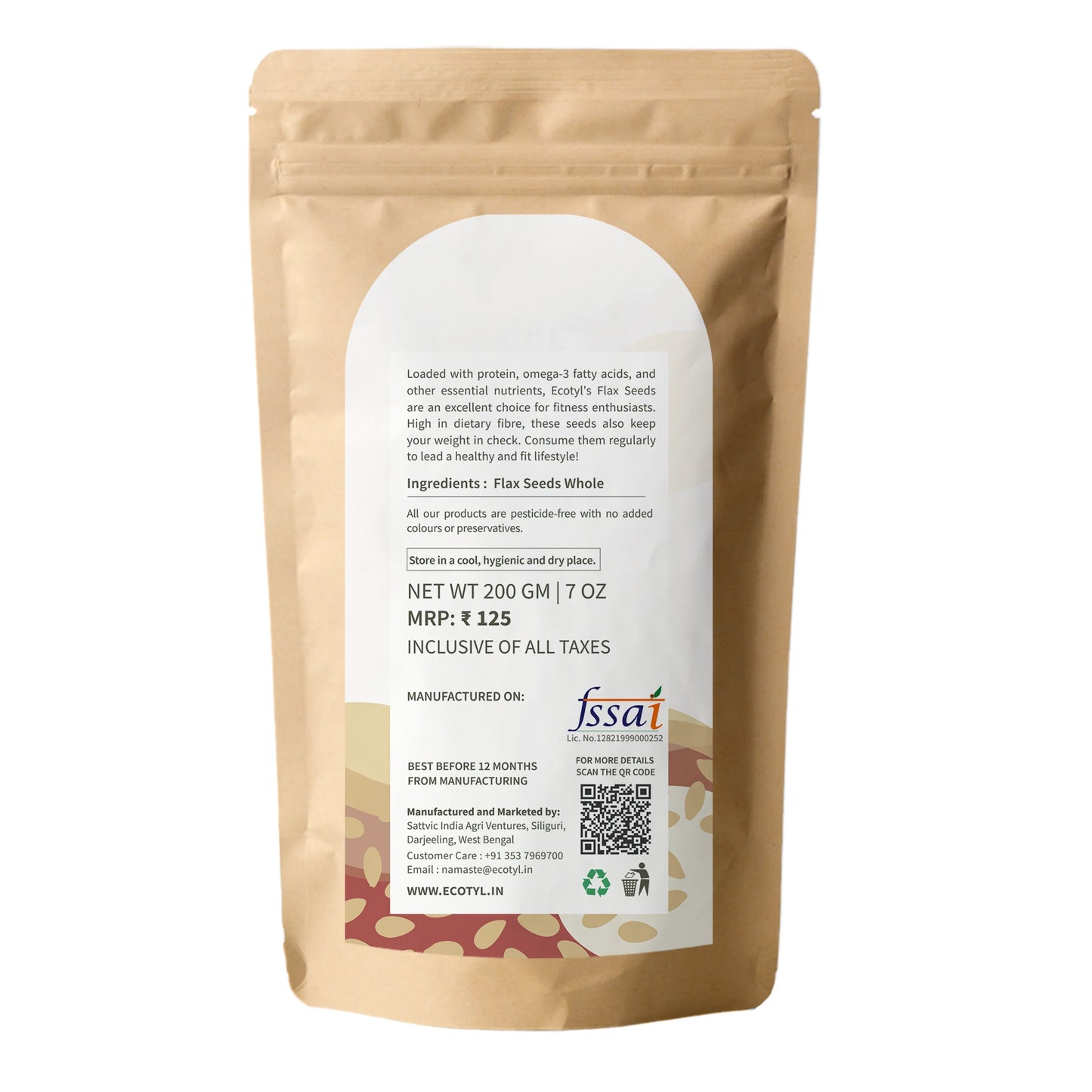 Ecotyl Flax Seeds Unroasted - 200g (Set of 2) - Orgoshops