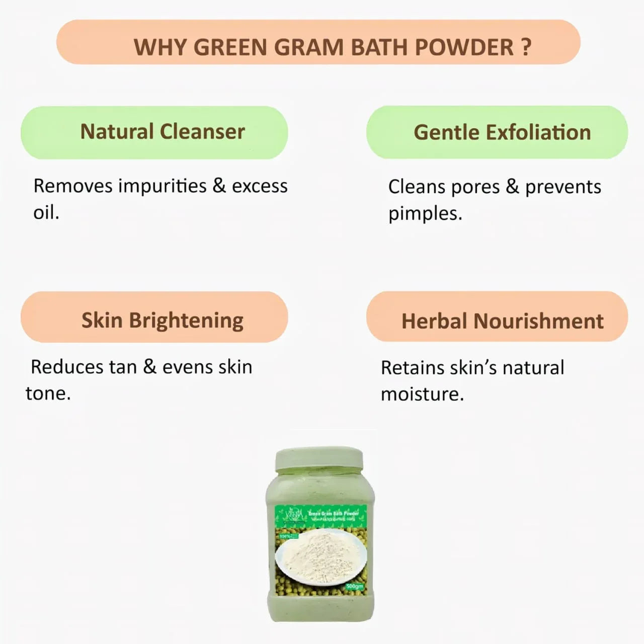 Veena Green Mung Gram Pachai Payaru Organic Luxury Bath Powder - 250g ( Pack of 2 ) - Orgoshops