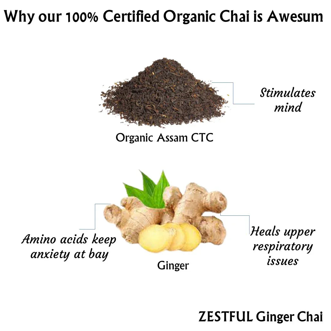 Zestful Ginger Chai | Assam CTC Chai | Cold & Hot Brew | (100 gm) Makes 40 Cups - Orgoshops