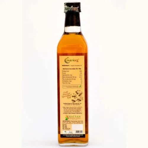 Nutriorgo Certified Organic Groundnut Oil - 500ml Glass Bottle - Orgoshops