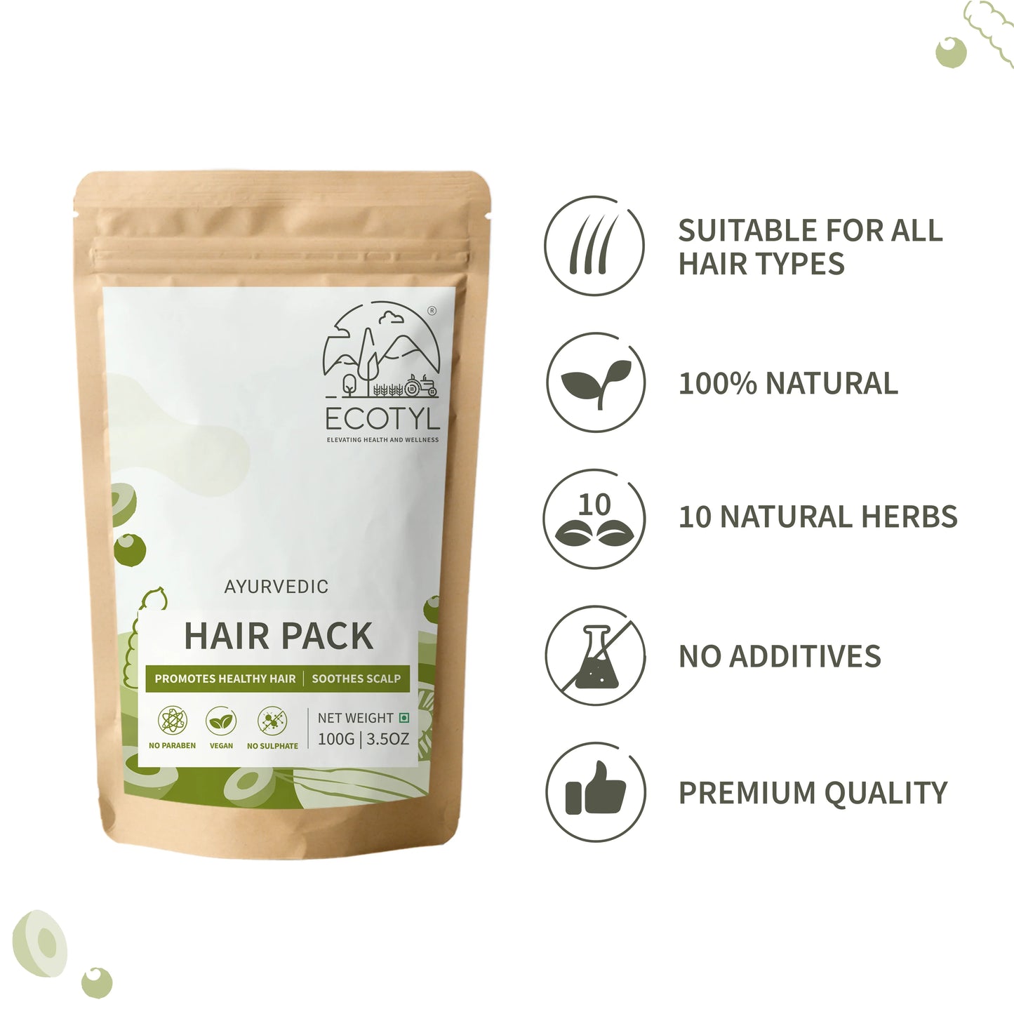 Ecotyl Ayurvedic Hair Pack | For Hair Conditioning & Strengthening | Blend of 10+ Herbs - 100g - Orgoshops
