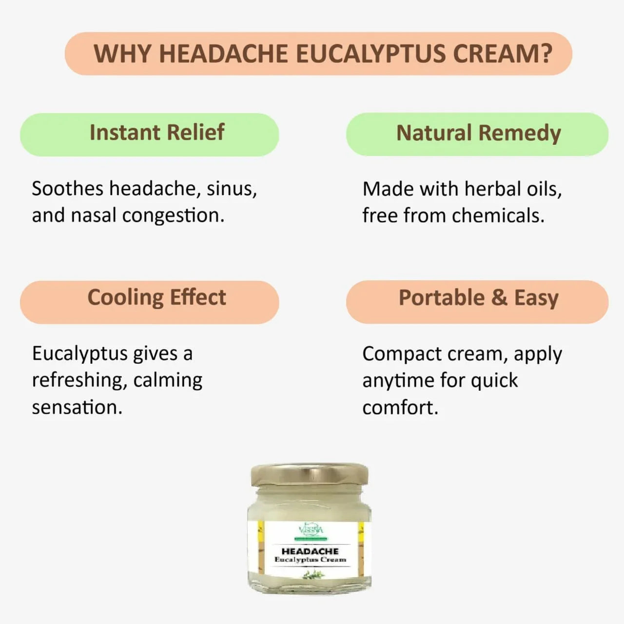 Veena Headache Eucalyptus Cream - 30g ( Pack of 3 ) - Orgoshops