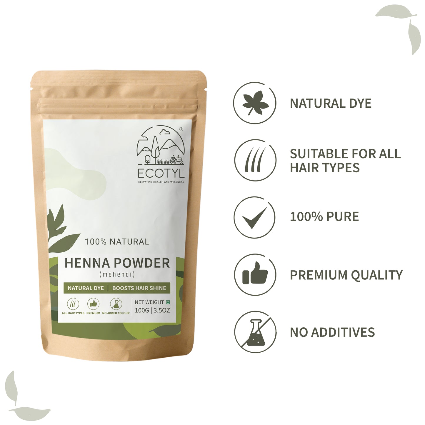 Ecotyl Henna Powder | Natural Hair Dye | Hair Strengthening - 100g