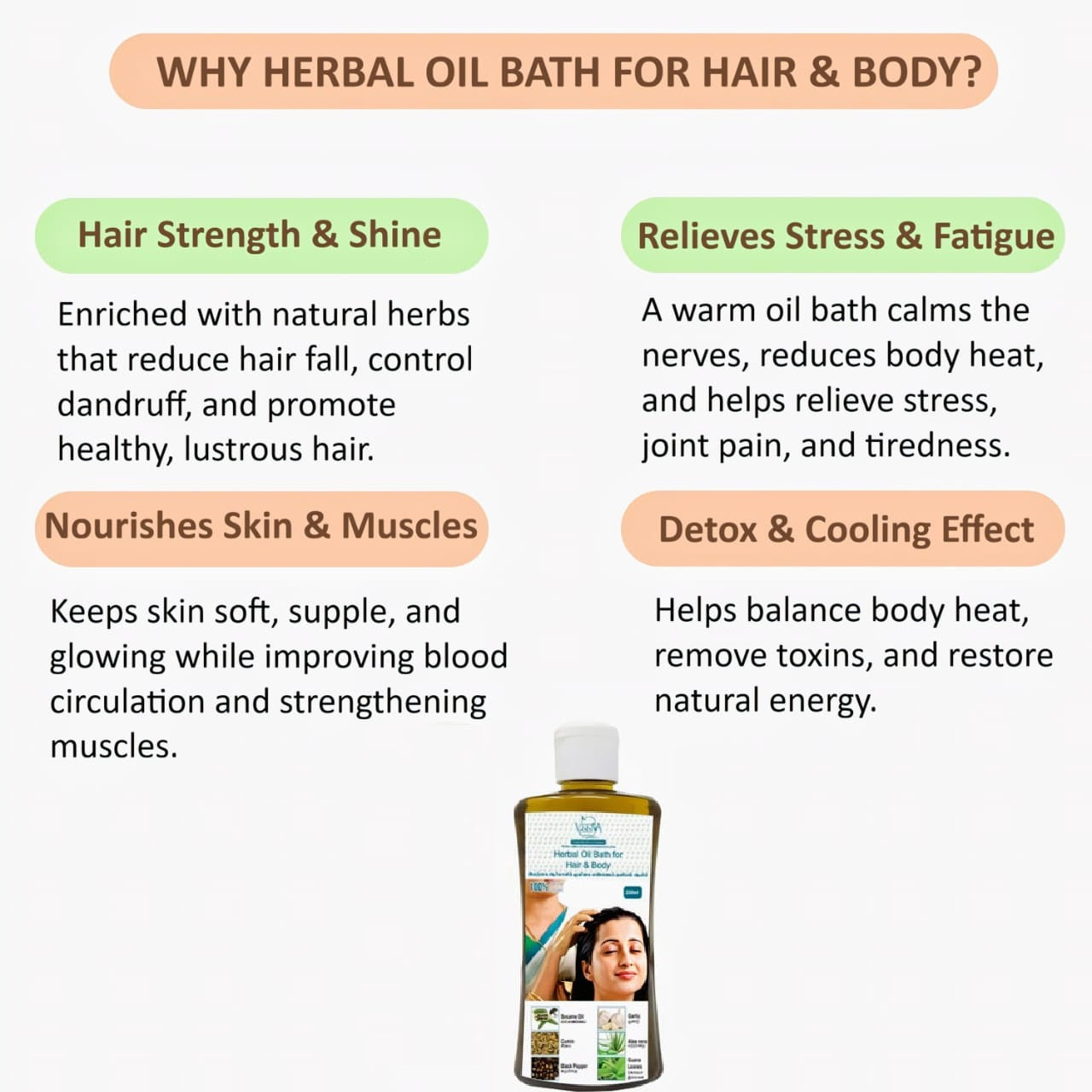 Veena Herbal Oil Bath for Hair and Body - 250ml ( Pack of 2)