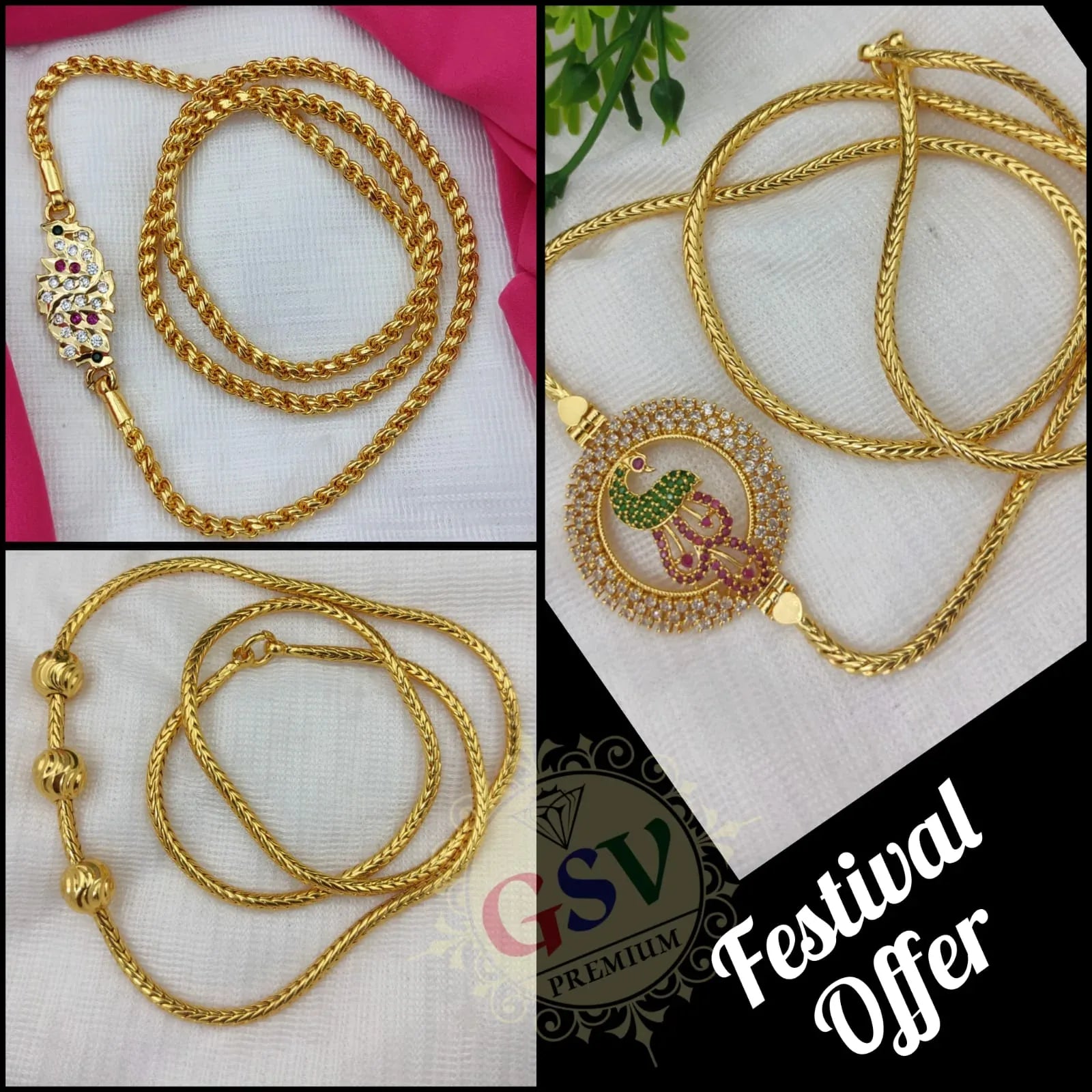 RS Jewelery 1Gram Gold Chain for Women/ Mangalsutra / Mugappu Thali chain - Combo - Orgoshops