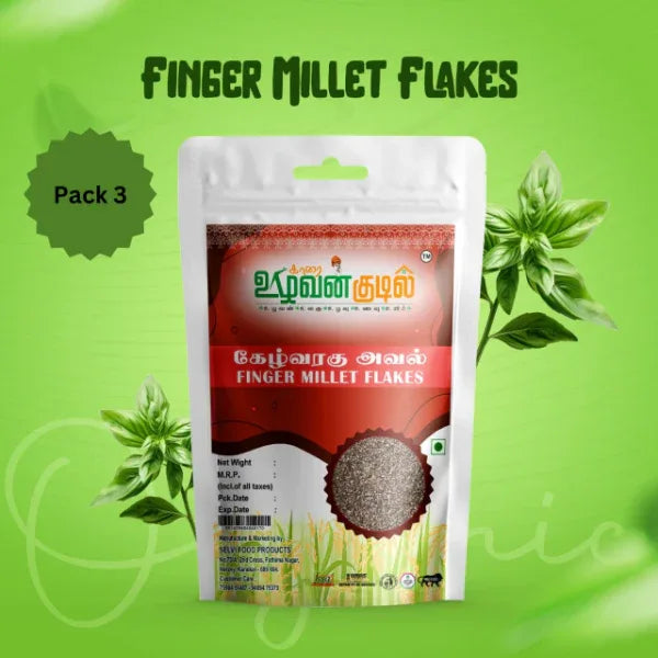 Karai Uzhavan Kudil Finger Milet Flakes / Kelvaragu Aval - 170 g (Pack of 3) - Orgoshops