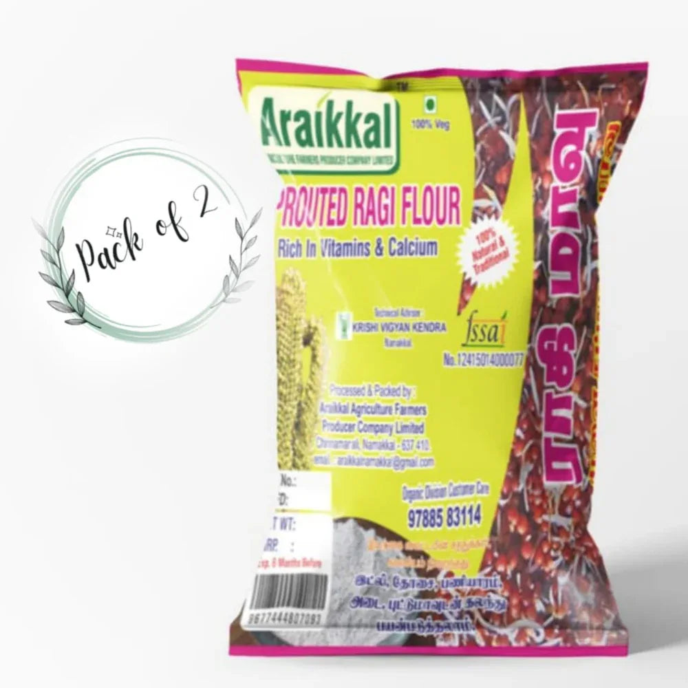 Araikkal Sprouted Ragi Flour / Mulaikattiya Ragi Maavu - 500g ( Pack of 2 ) - Orgoshops