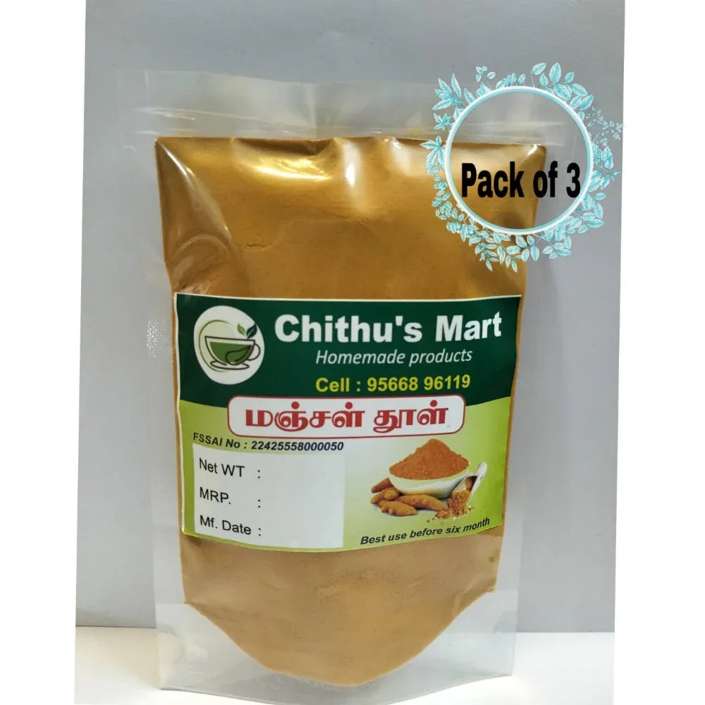 Chithu's Mart : Turmeric Powder / Manjal Thool - 100 gram - ( Pack of 3 ) - Orgoshops