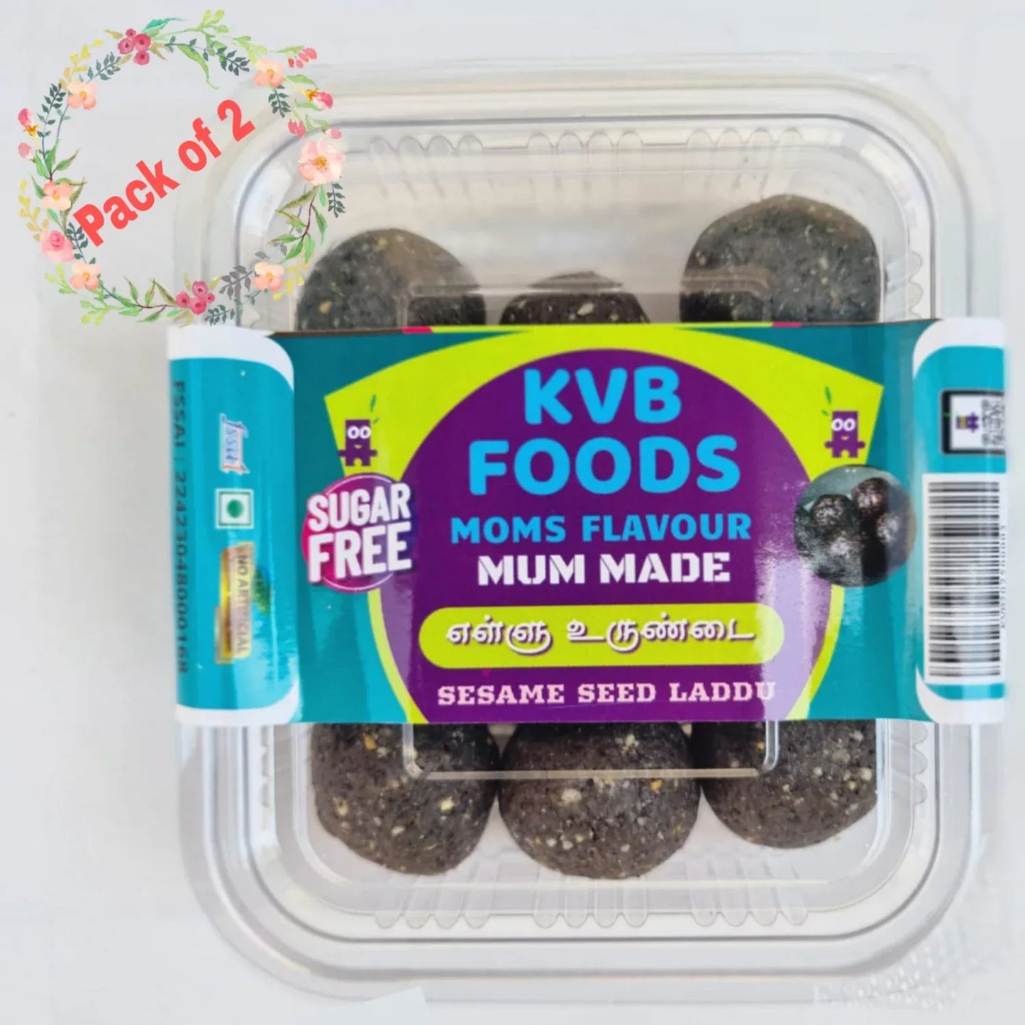 Kvb Foods Sesame Seed Laddu | Ellu Urundai - 9 Pcs (175 g - Pack of 2) - Orgoshops