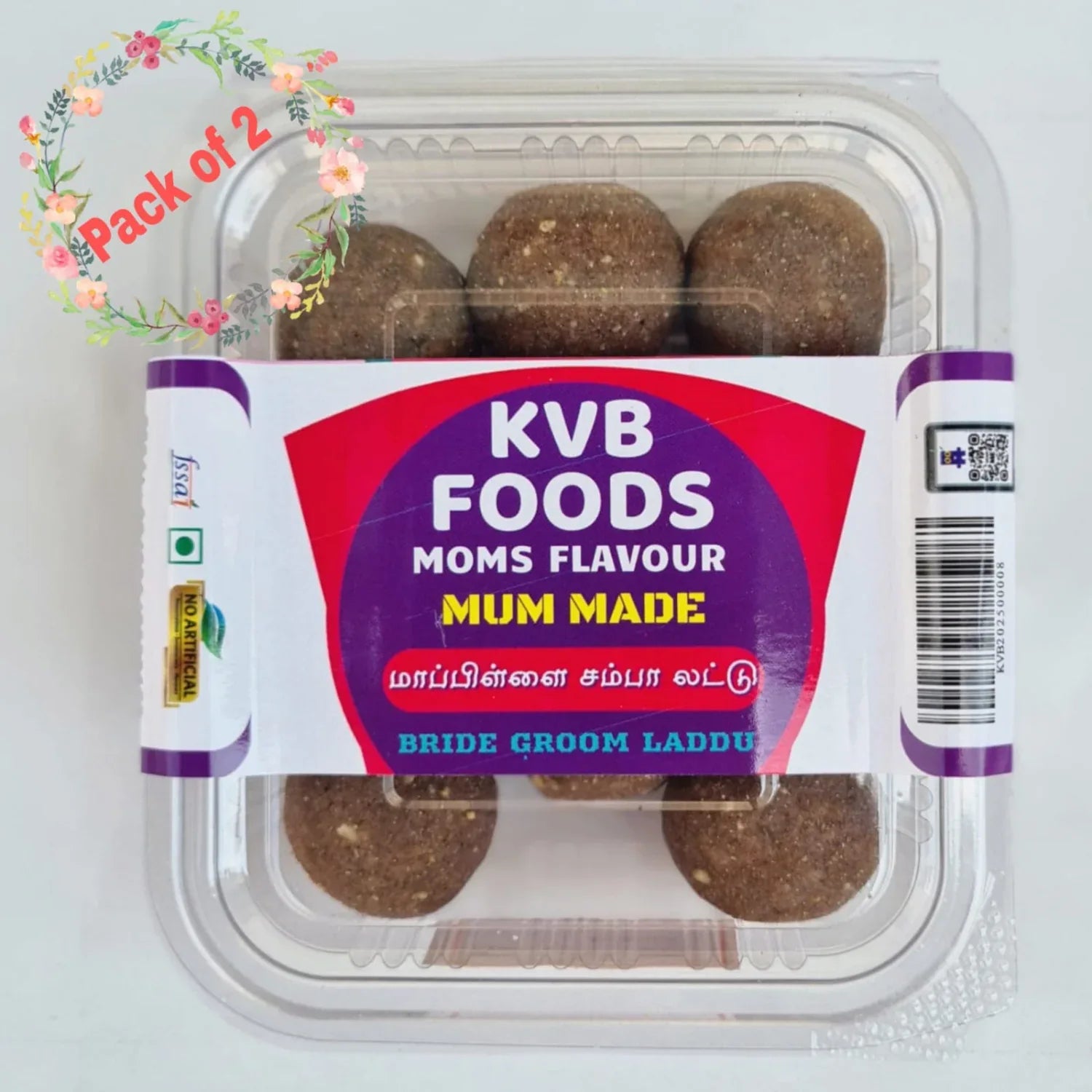 Kvb Foods Bride Groom Laddu | Mapillai Samba Laddu - 9 Pcs (175 g - Pack of 2) - Orgoshops