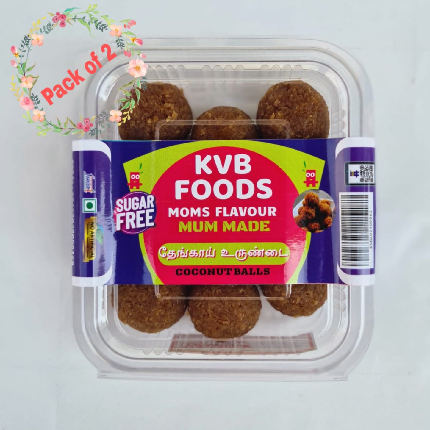 Kvb Foods Coconut Balls | Thengai Urundai - 9 Pcs (175 g - Pack of 2)