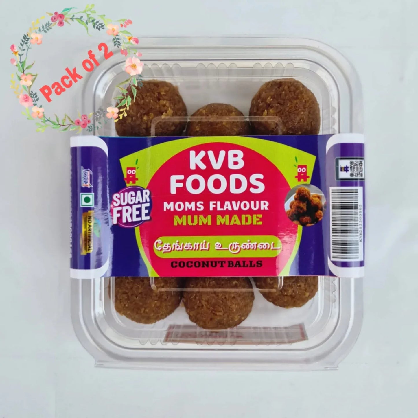 Kvb Foods Coconut Balls | Thengai Urundai - 9 Pcs (175 g - Pack of 2) - Orgoshops