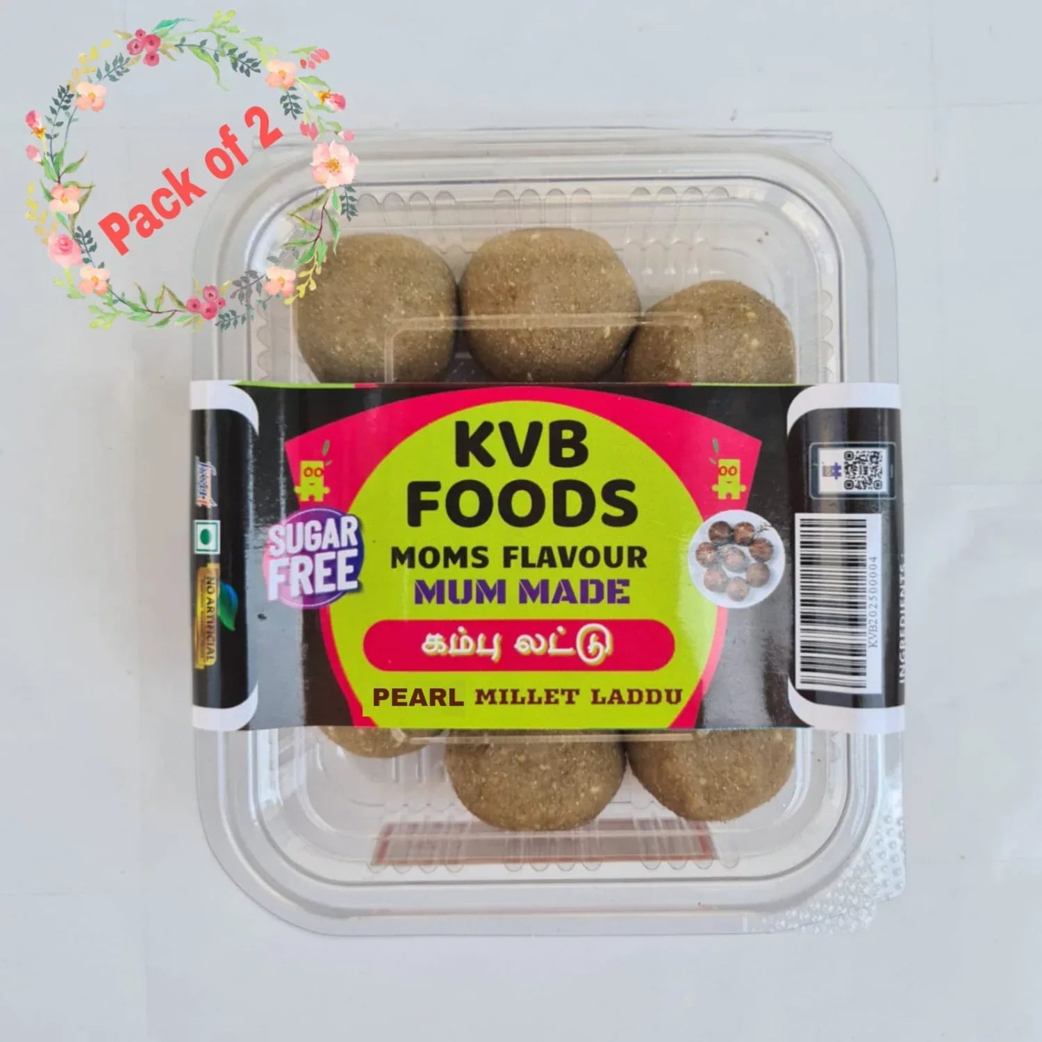 Kvb Foods Pearl Millet Laddu | Kambu Laddu - 9 Pcs (175 g - Pack of 2) - Orgoshops