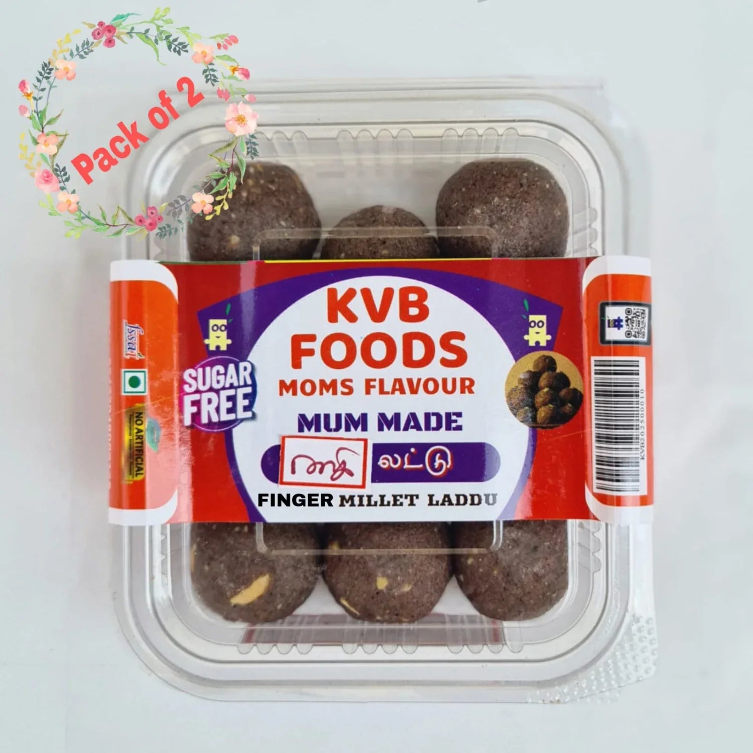 Kvb Foods Finger Millet Laddu | Ragi Laddu - 9 Pcs (175 g - Pack of 2) - Orgoshops