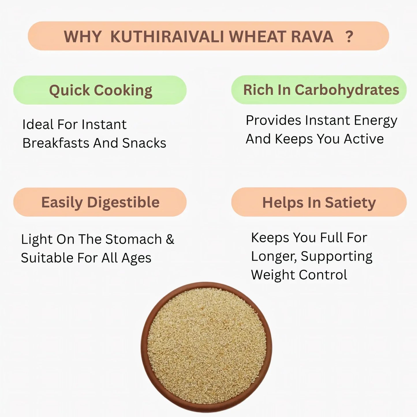 Araikkal Kuthiraivali Wheat Rava / Kuthiraivali Gothumai Rava - 500g ( Pack of 2 ) - Orgoshops