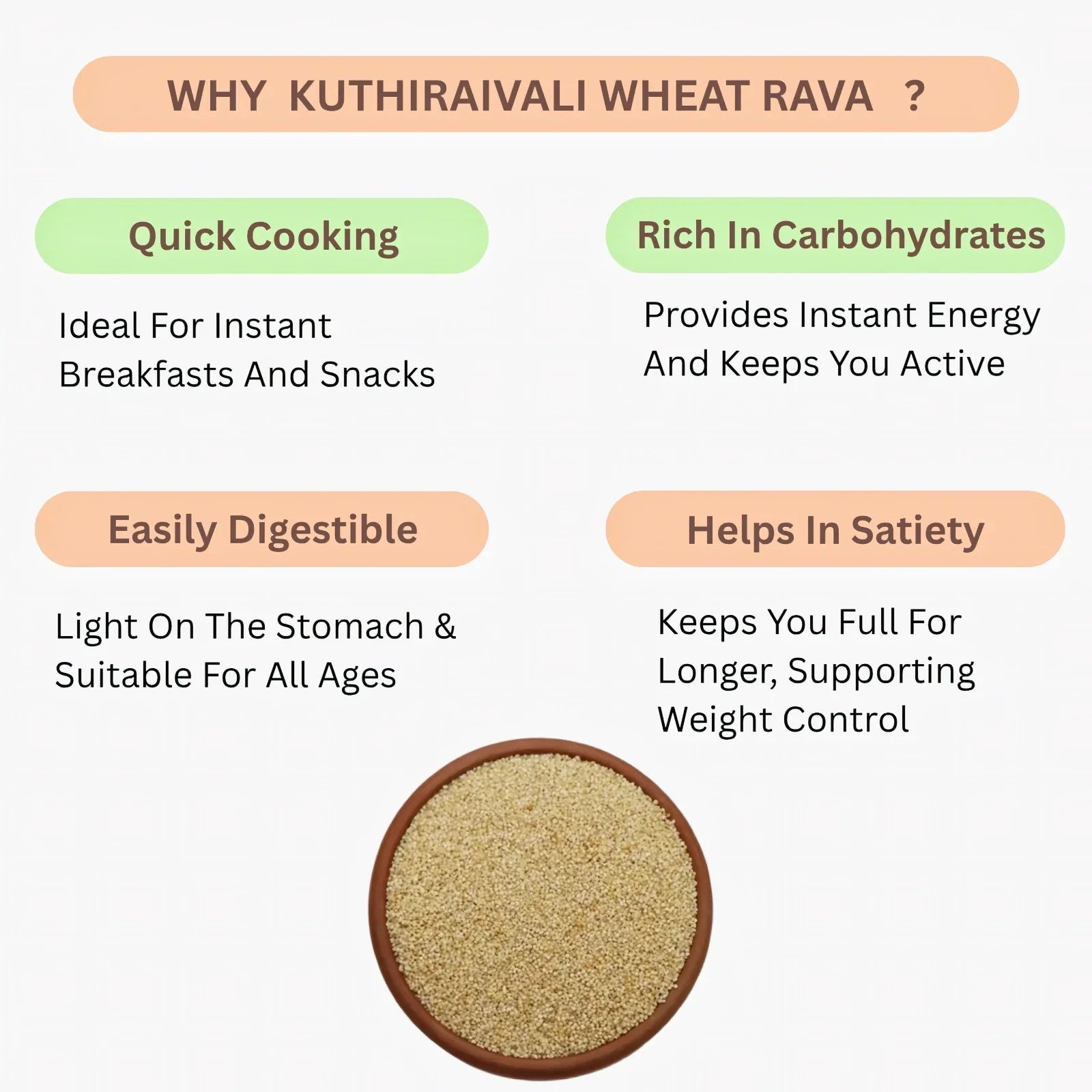 Araikkal Kuthiraivali Wheat Rava / Kuthiraivali Gothumai Rava - 500g ( Pack of 2 ) - Orgoshops