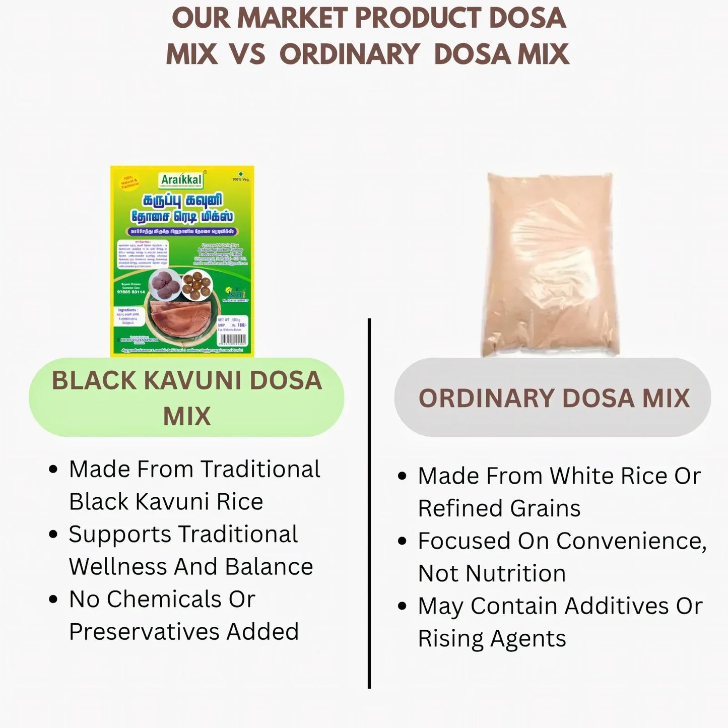Araikkal Black Kavuni Dosa Mix / Karuppu Kavuni Dosa Mix - 500 g - Orgoshops