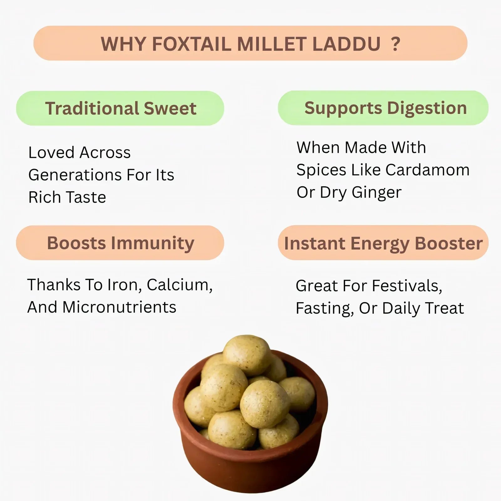 Araikkal Foxtail Millet Laddu / Thinai Laddu - 12 Pcs (Pack of 2) - Orgoshops
