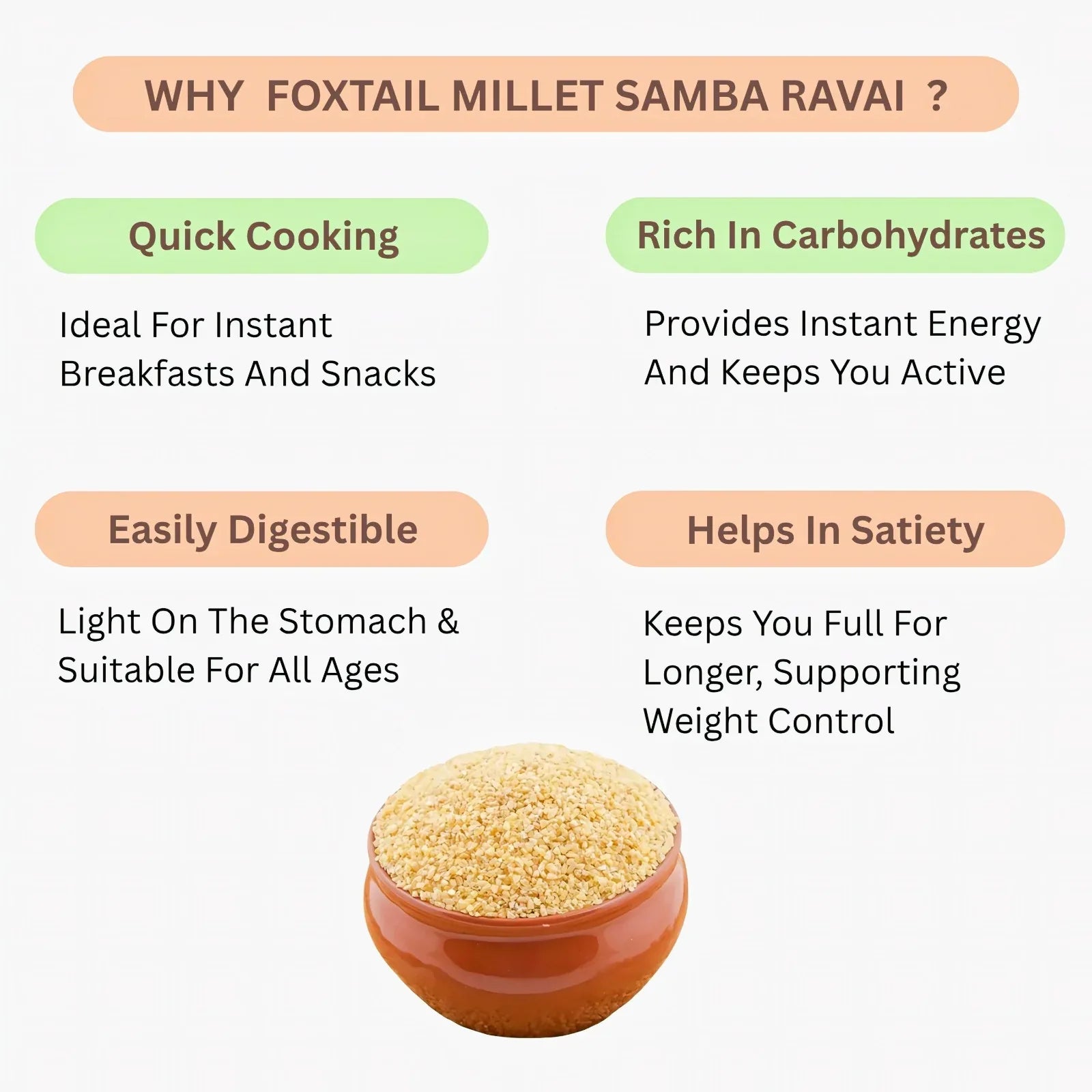 Araikkal Foxtail Millet Samba Ravai / Thinai Gothumai Ravai - 500 g ( Pack of 2 ) - Orgoshops