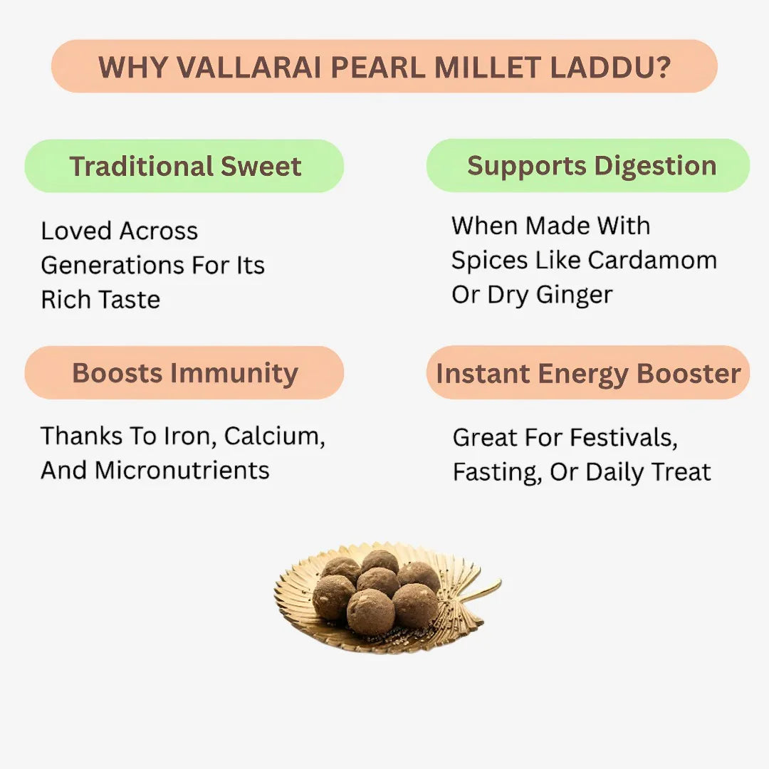 Araikkal Vallarai Pearl Millet Laddu / Vallarai Kambu Laddu - 300 g - Orgoshops