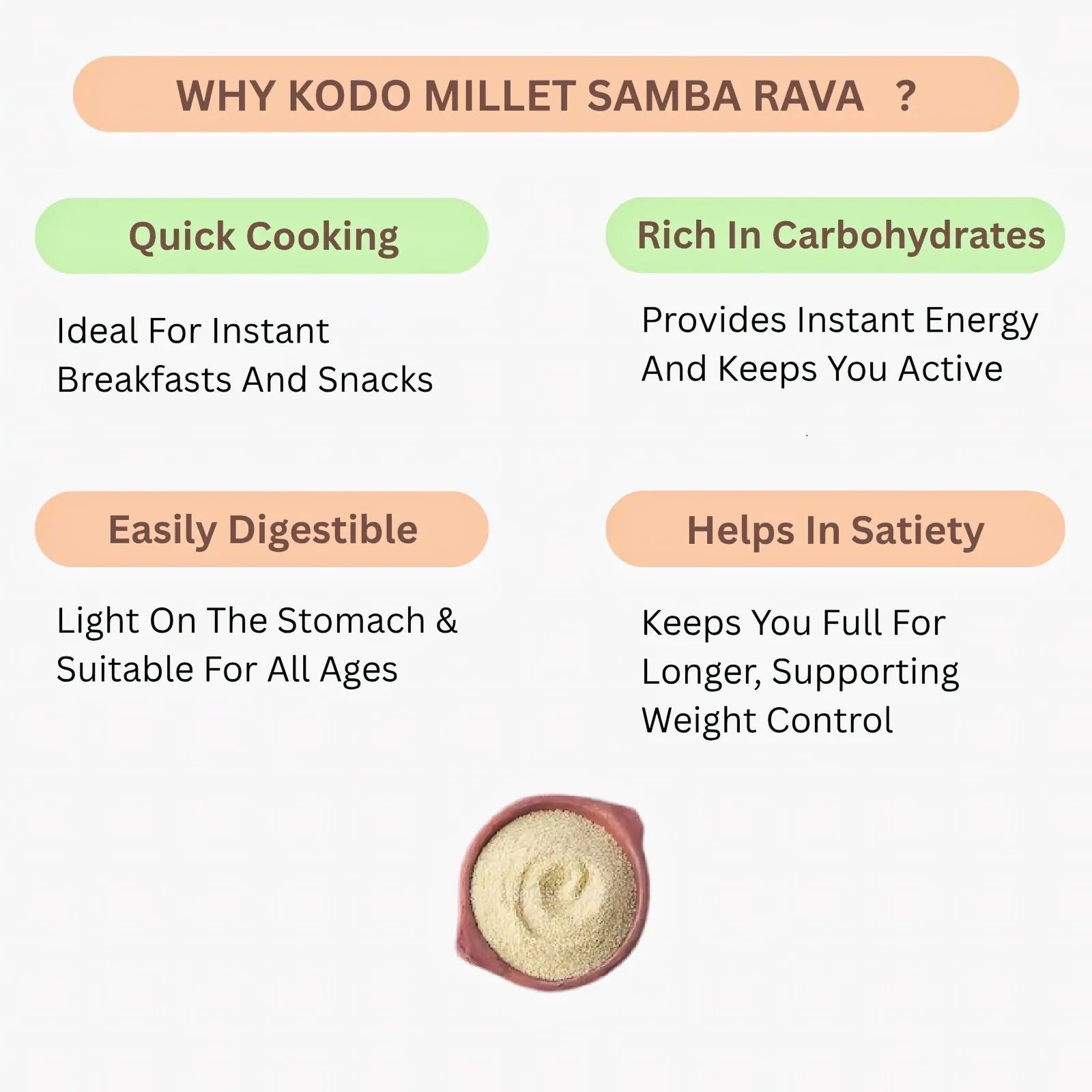 Araikkal Kodo Millet / Millet / Kothumai Ravai / Ravai - 500 g (Pack of 4) - Orgoshops