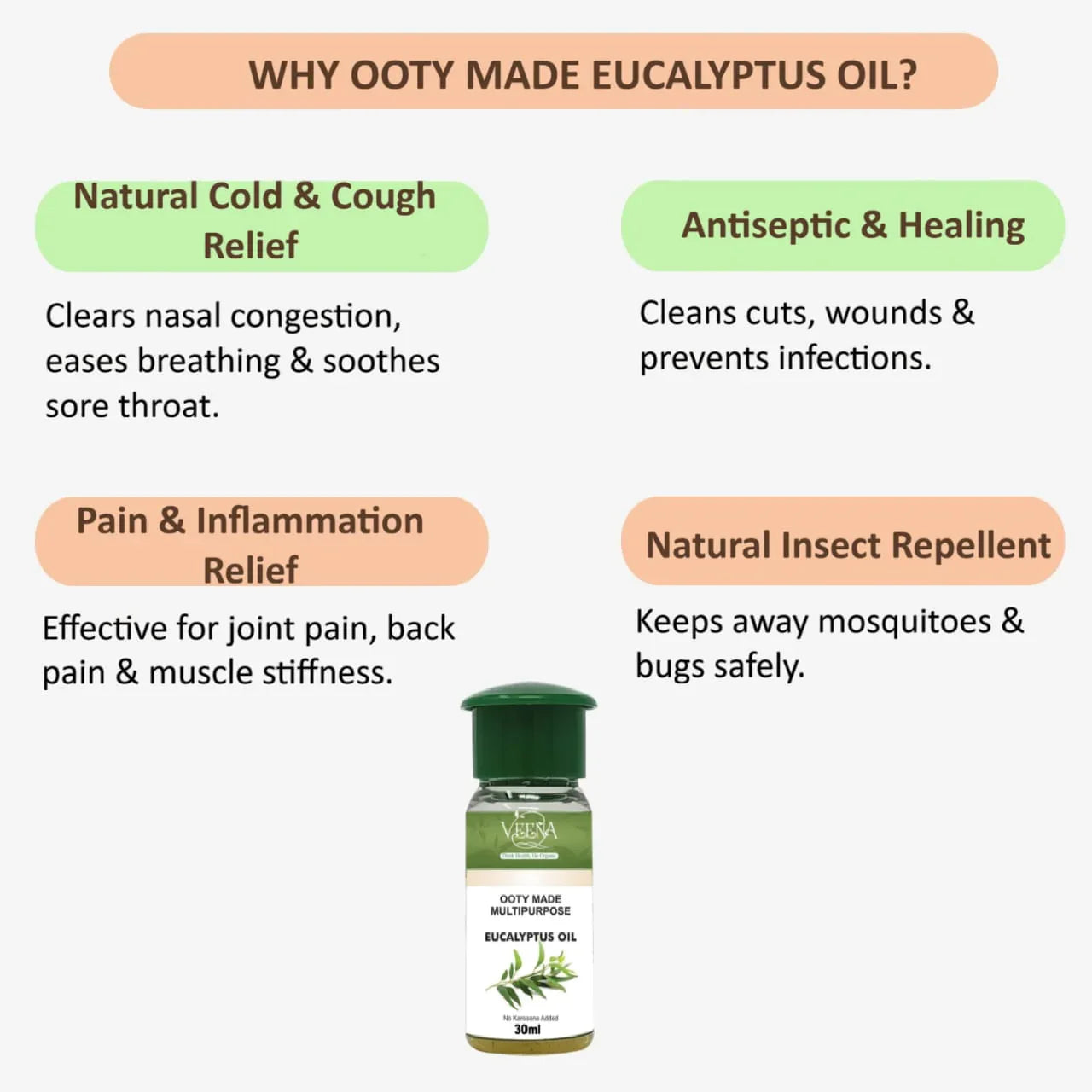 Veena Ooty Made Multipurpose Eucalyptus Oil - 30ml ( Pack of 2 ) - Orgoshops