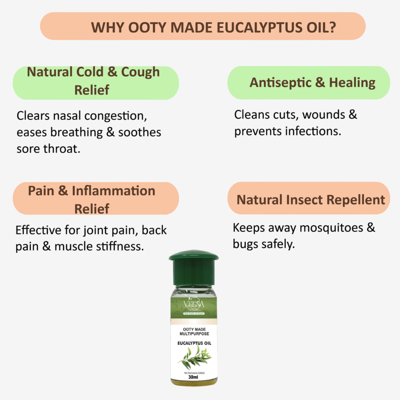 Veena Ooty Made Multipurpose Eucalyptus Oil - 30ml ( Pack of 2 )