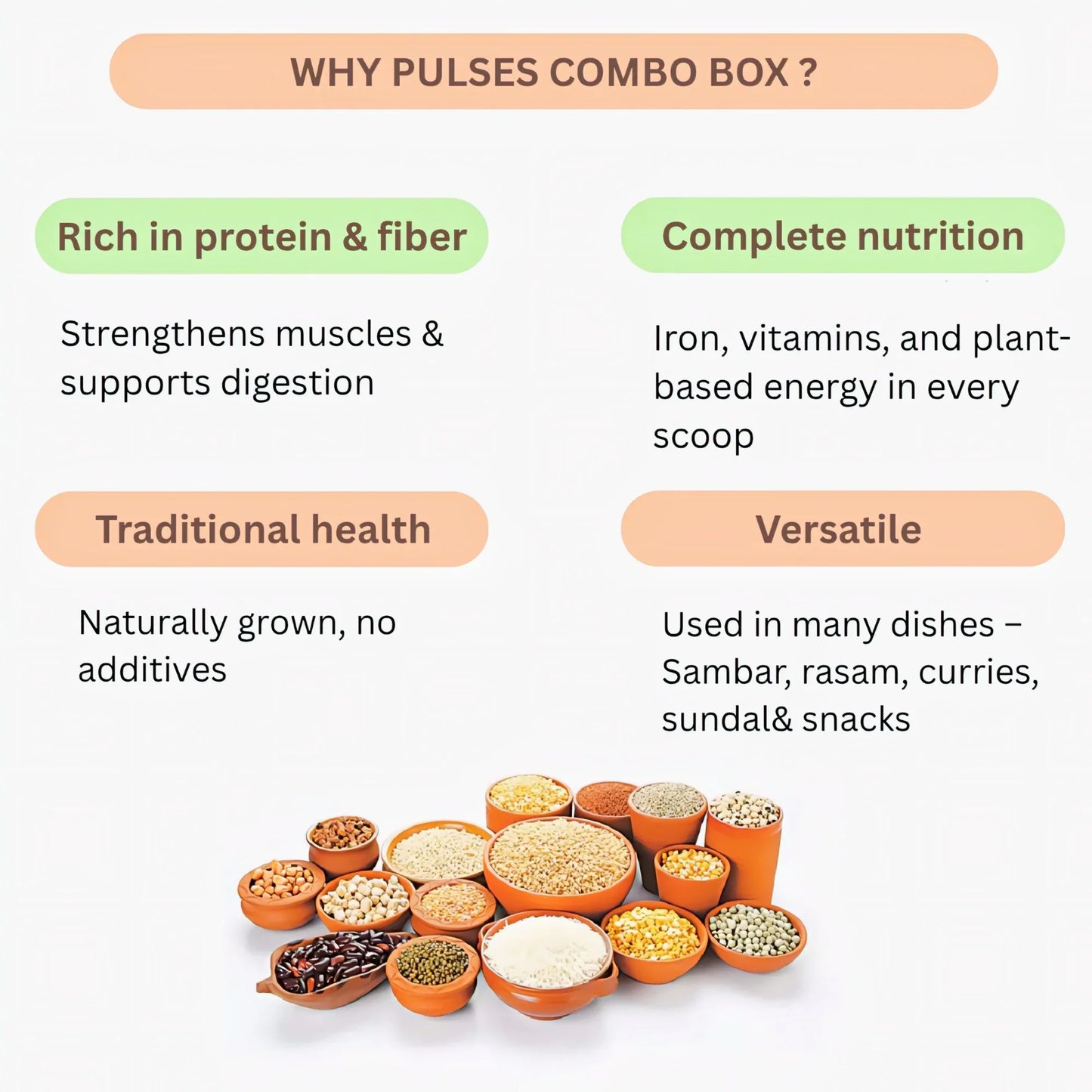 Sangat Pulses Combo Box / Green Moong Dal / Red Kidney Beans / Chickpeas Brown / Cow Peas / Green Peas / Horse Gram / Peanuts - Pack Of 7 - Orgoshops