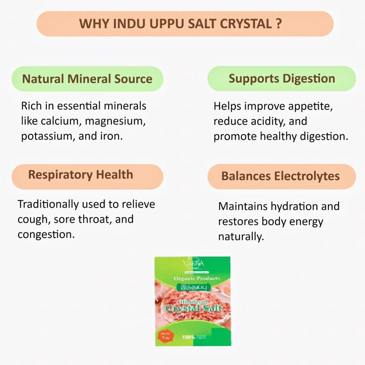 Veena Induppu Rock Salt Crystal - 1 KG ( Pack of 2 ) - Orgoshops