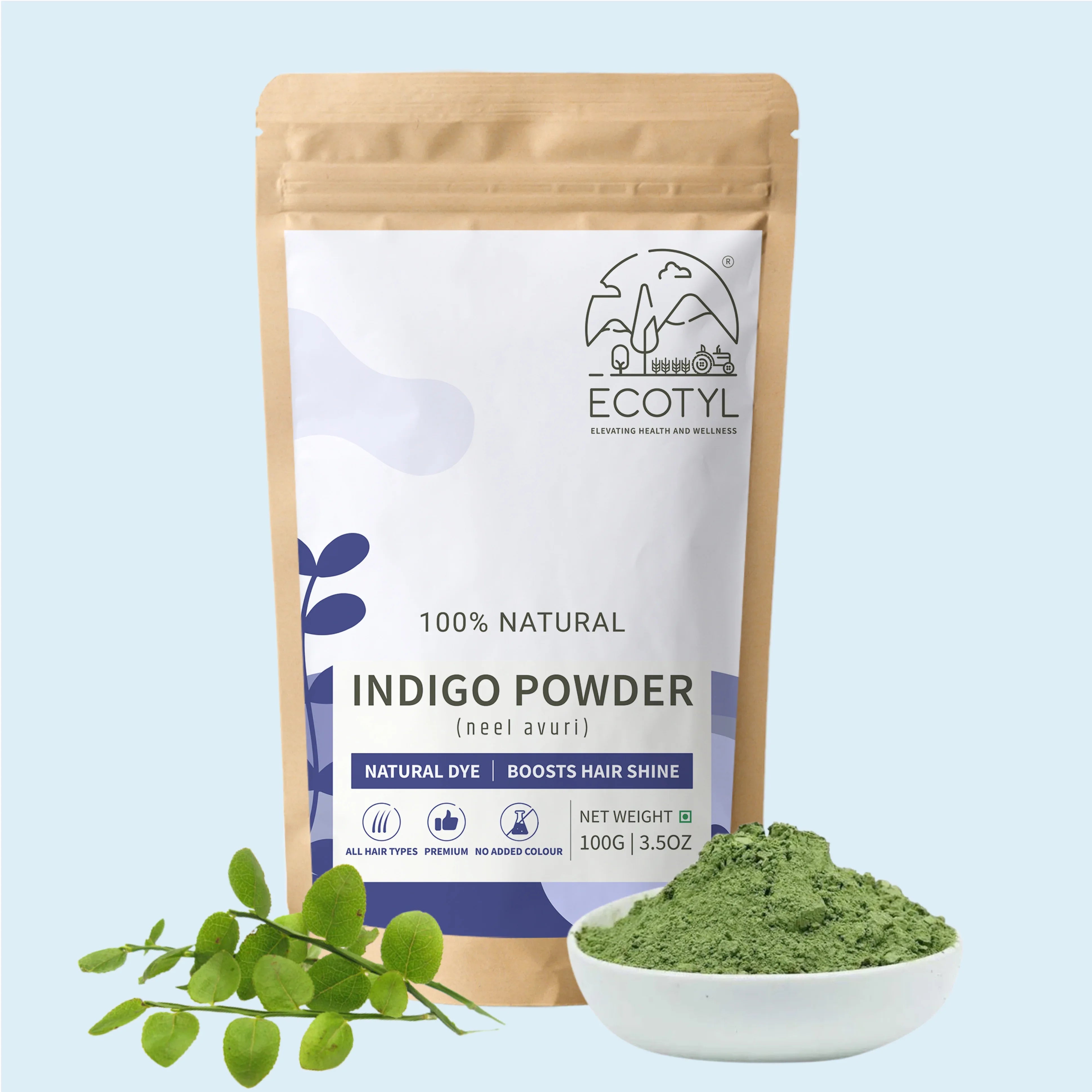 Ecotyl Indigo Powder | Neel Avuri | Natural Hair Dye | Hair Conditioning - 100g - Orgoshops