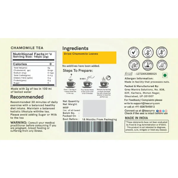 Chamomile Tea / Helps With Sleep, Sugar Levels and Relaxation-100g(30 Bags) - Orgoshops