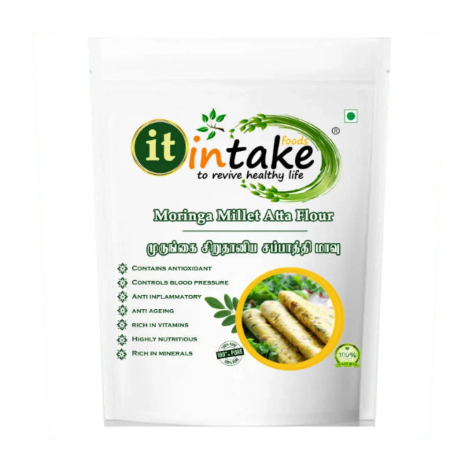Intake Moringa Multi Millet Atta / Moringa Chappathi Flour / Moringa Millet Flour - 1 kg - Orgoshops