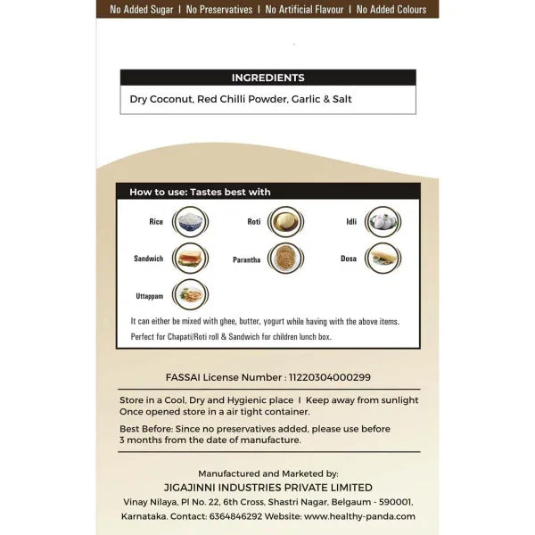 Healthy Panda Dry Coconut Garlic Chutney - 250 g (125g Pack of 2) - Orgoshops