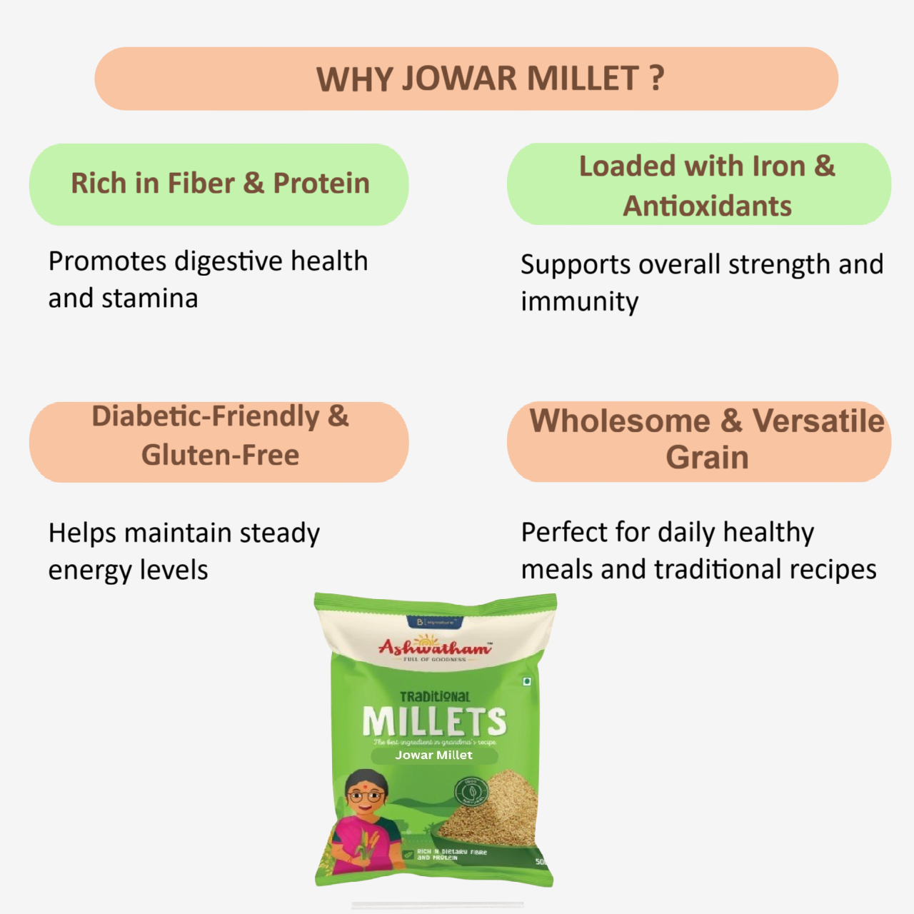 Ashwatham Jowar Millet / Millet / Sorghum Millet / Cholam - 500 g (Pack of 2)