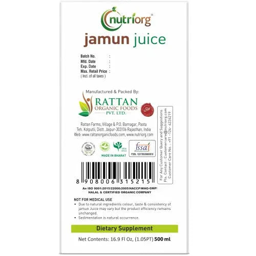 Nutriorg Jamun Juice - 500ml - Orgoshops