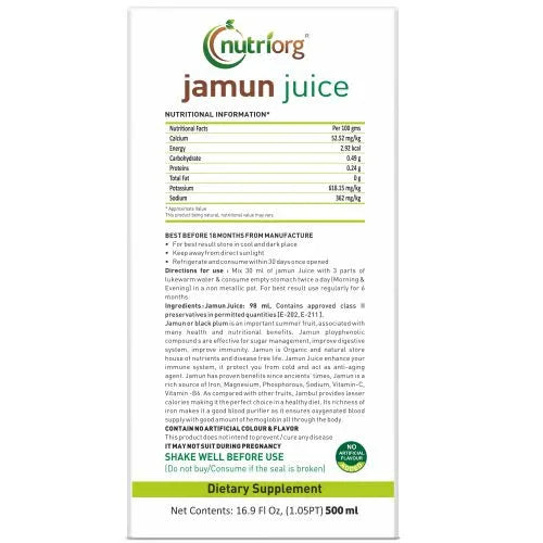 Nutriorg Jamun Juice - 500ml - Orgoshops