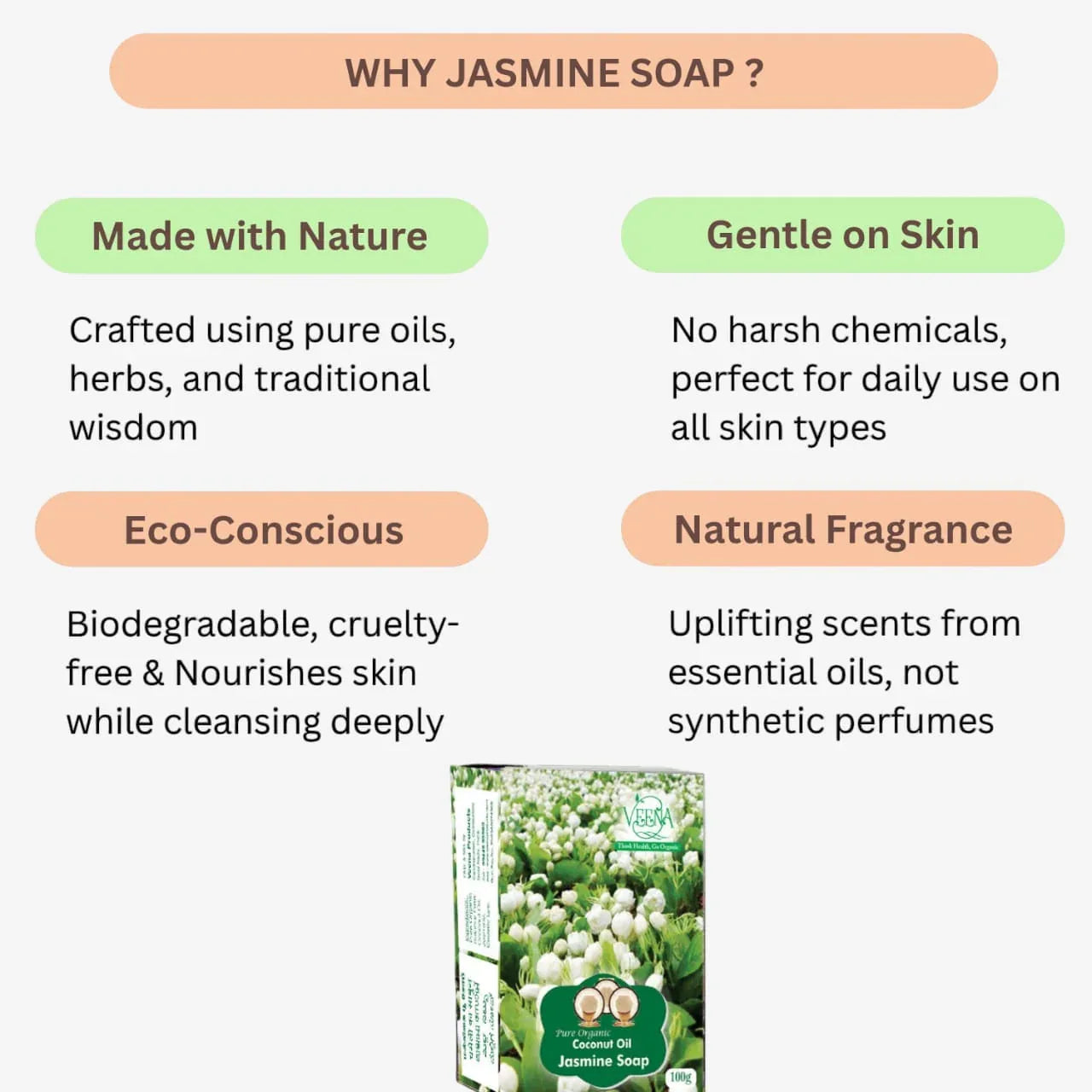 Veena Jasmine Soap - 100 g ( Pack of 3 ) - Orgoshops