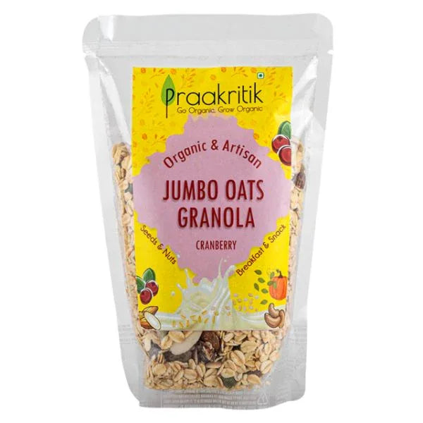 Praakritik Organic Jumbo Oats Granola Cranberry-300g - Orgoshops