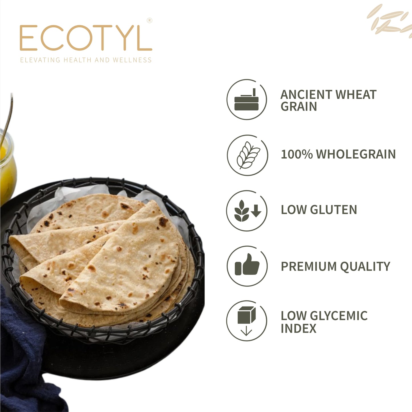 Ecotyl Khapli Atta | Emmer Wheat | Low Gluten - 1kg - Orgoshops
